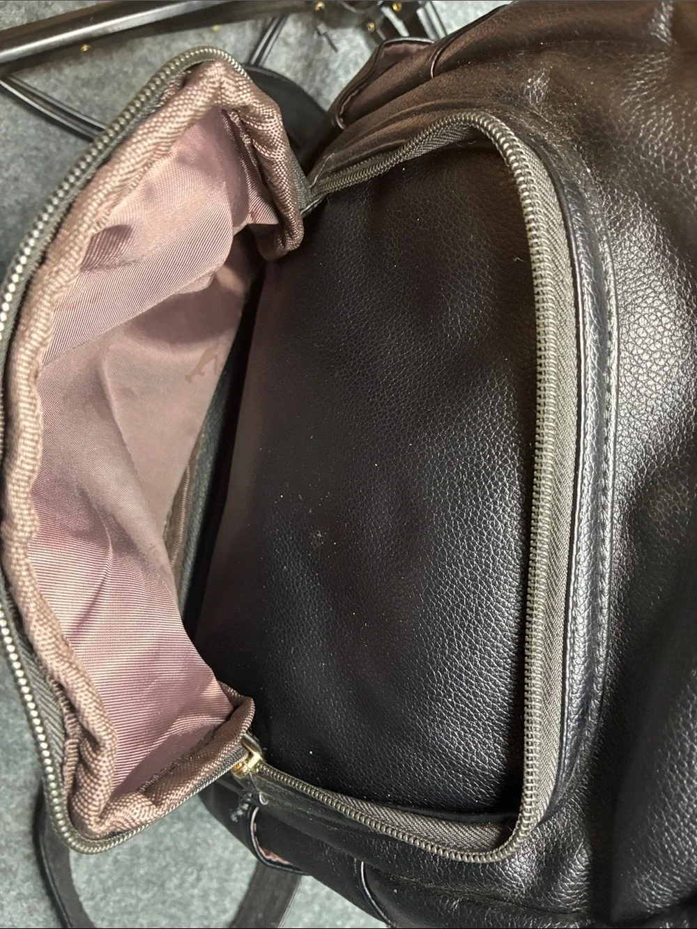 Black Leatherette Backpack with Gold Accents